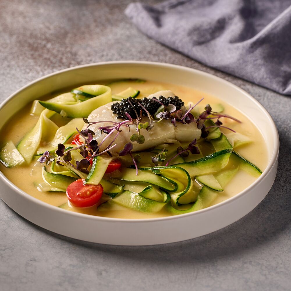 Филе палтуса с паппарделле из цукини